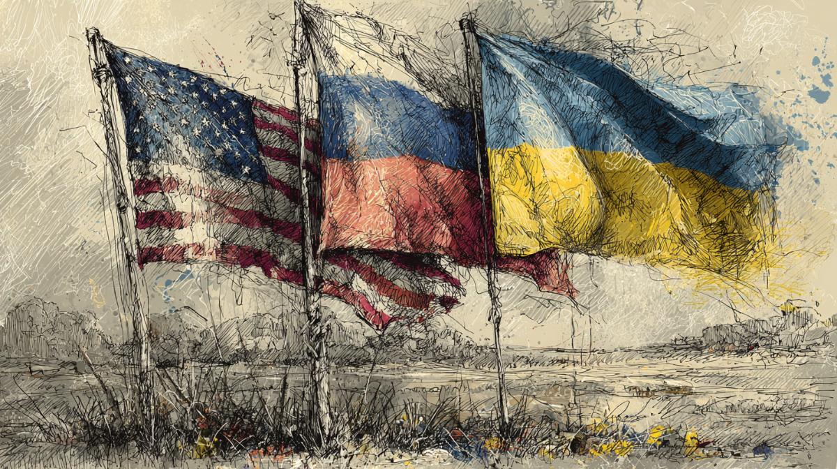 Three_flags_USA_Russia_Ukraine